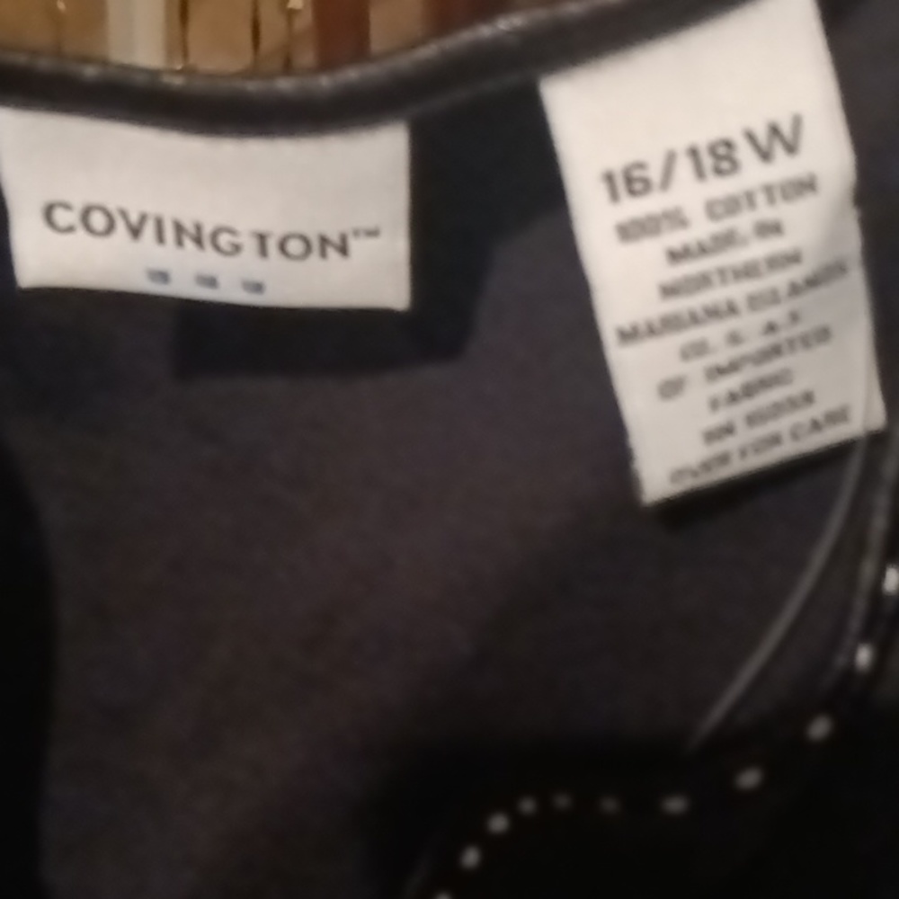 NWT COVINGTON black v-neck blouse w 3/4 sleeves Size 16/18W